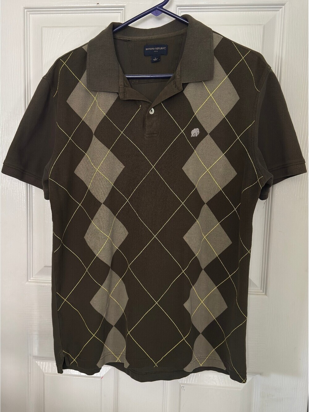 Banana Republic Retro Look Cotton Polo Shirt Argyle Design Large